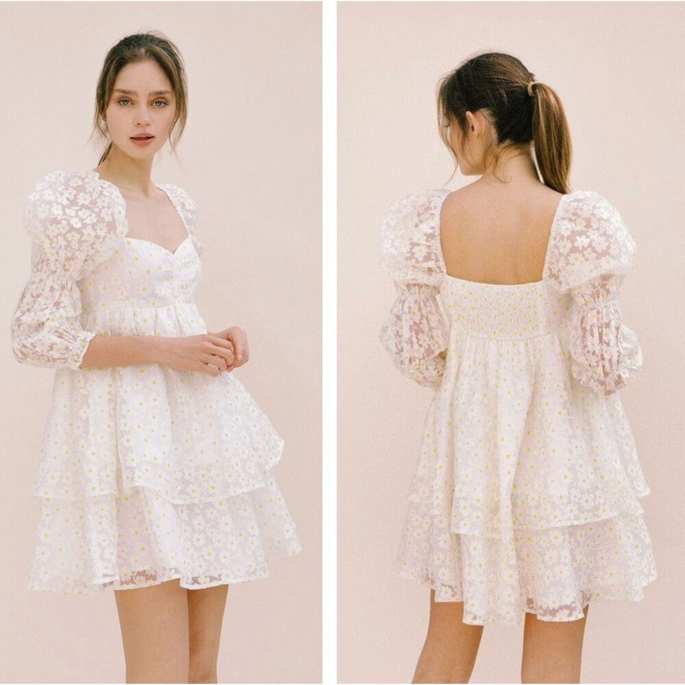 Storia Anthropologie Daisy Babydoll Dress‎ Floral Cottagecore Coquette Size Med